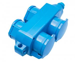 Thermoplast Schutzkontakt Hängekupplung 4fach mit Klappdeckel IP 54 Blau 16 A 250 V Made in Germany