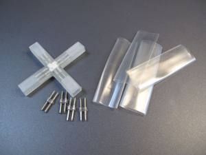 X-Verbinder für LED SMD Lichtschlauch 5x8 mm klar mit Zubehör