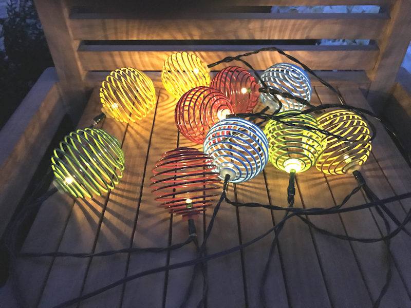 LED Solar Lichterkette 10 LED bunte Spiralen Kugeln 10 warmweisse LED