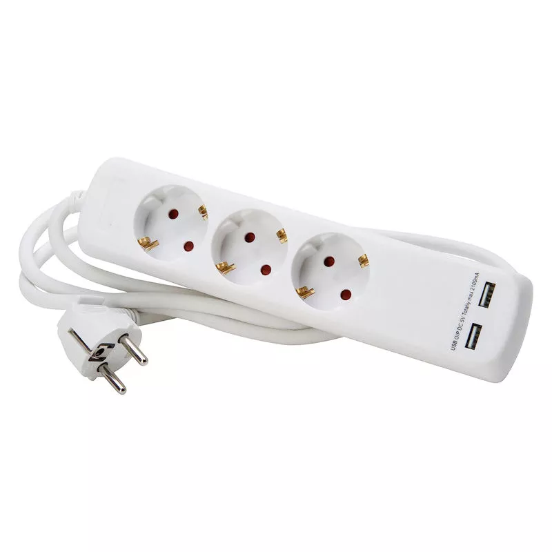 Kopp 2207.0201.0 3-Fach Steckdosenleiste 2X USB 1,4 M