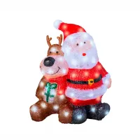 LED Acryl Weihnachtsmann mit Ren...